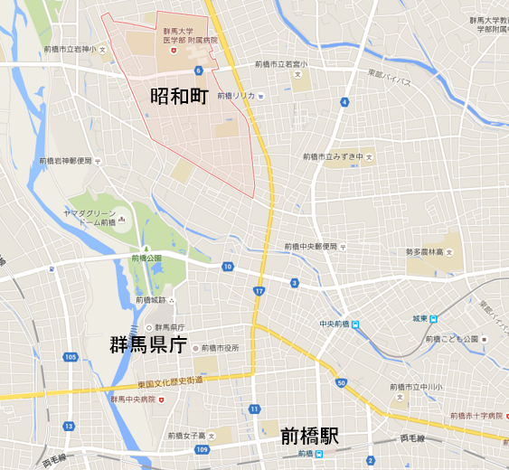 前橋市昭和町の地図